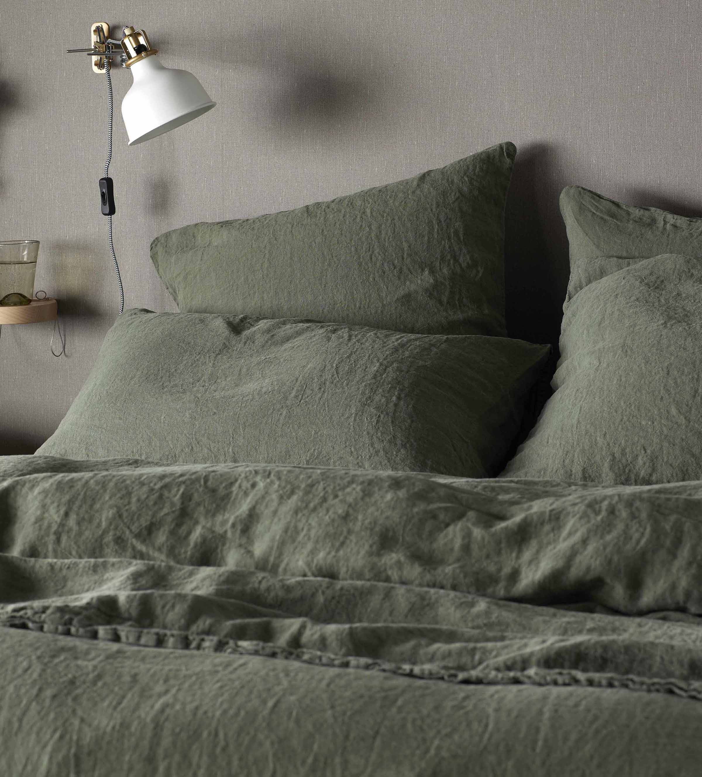Olive Green 100% Linen Pillowcases
