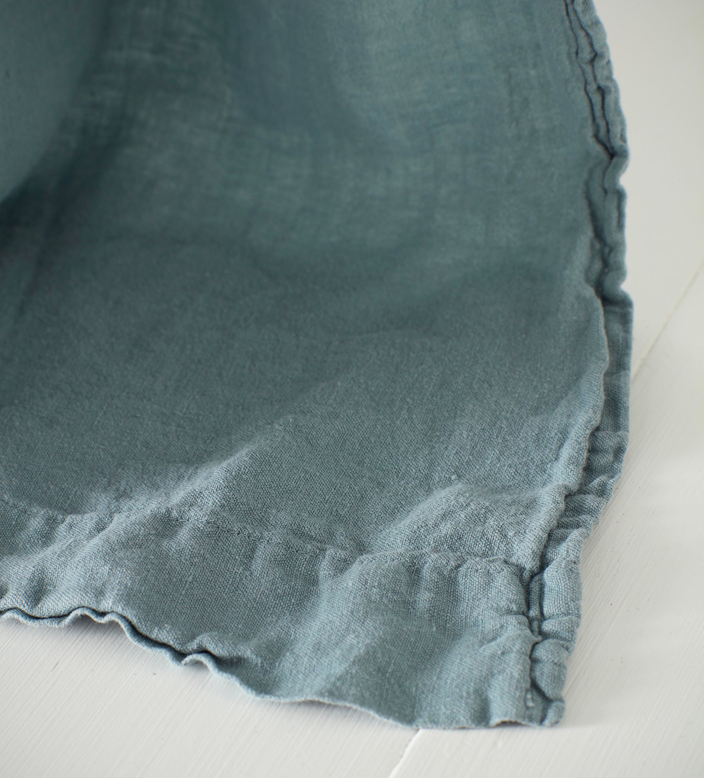 Teal !00% Linen Curtain Corner
