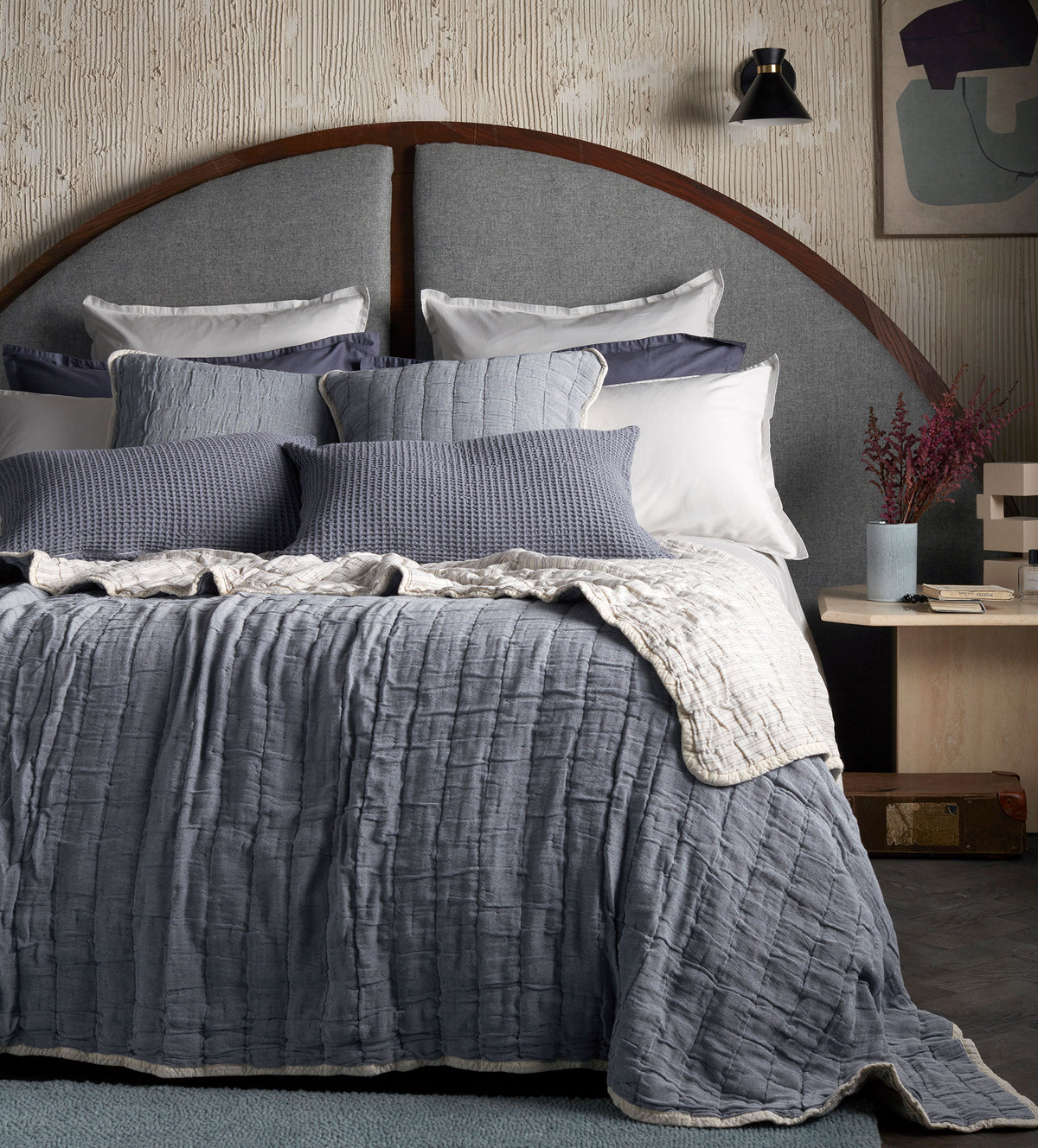 French Blue Vivienne 100% Cotton Quilted Throw