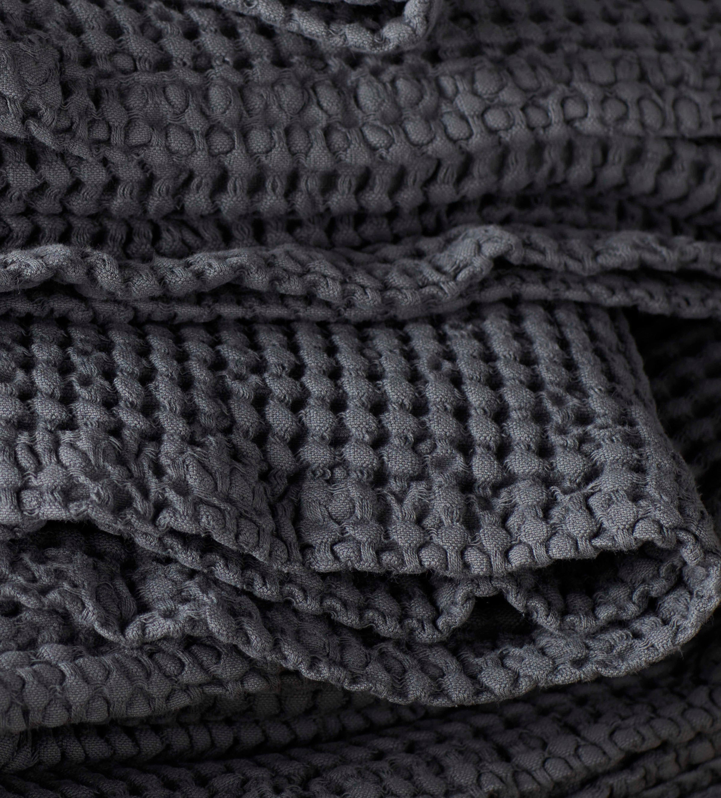 WAFFLE COTTON TOWEL GRAPHITE GREY DETAIL