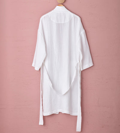 White 100 Linen Robe Back