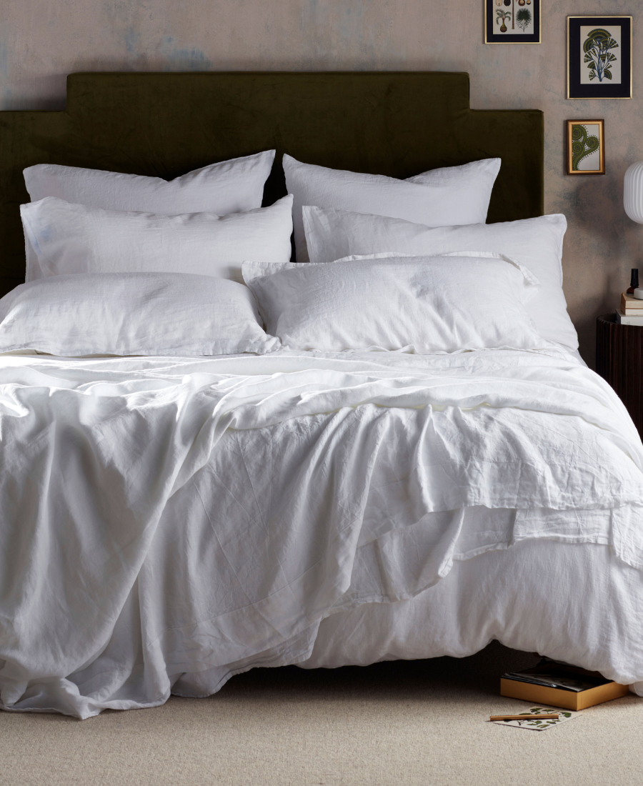 White 100% Linen Bed Linen