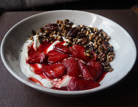 Lemon Roasted Strawberries with Seeds and Greek Yoghurt