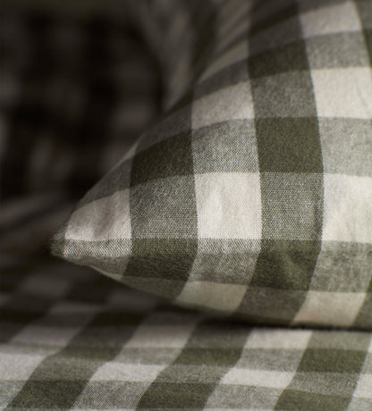Olive Green Gilbert Gingham Brushed 100% Organic Cotton Duvet Cover