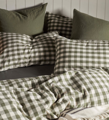 Olive Green Gilbert Gingham Brushed 100% Organic Cotton Duvet Cover