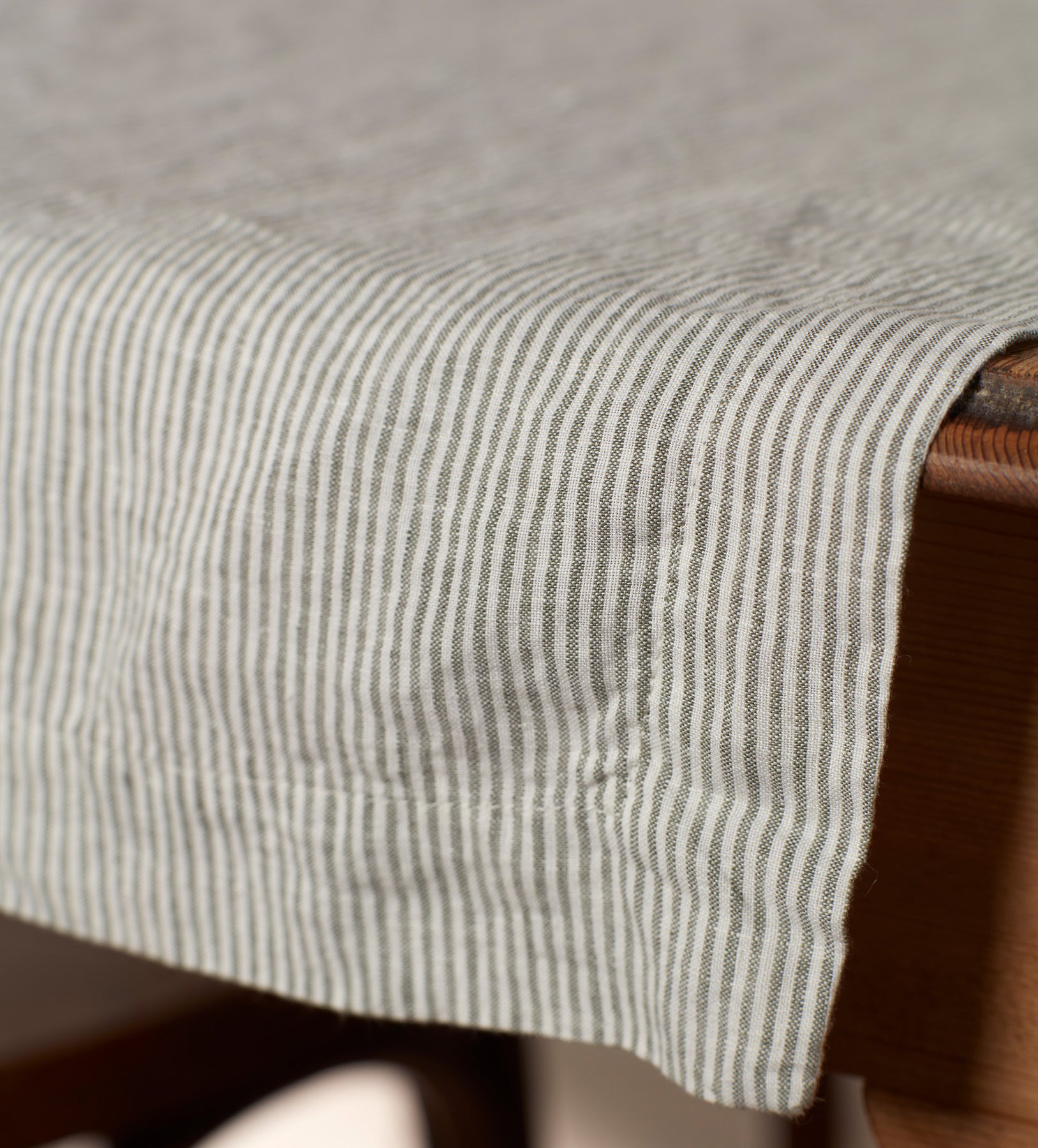 Olive Sid Stripe 100% Linen Table Runner | Secret Linen Store