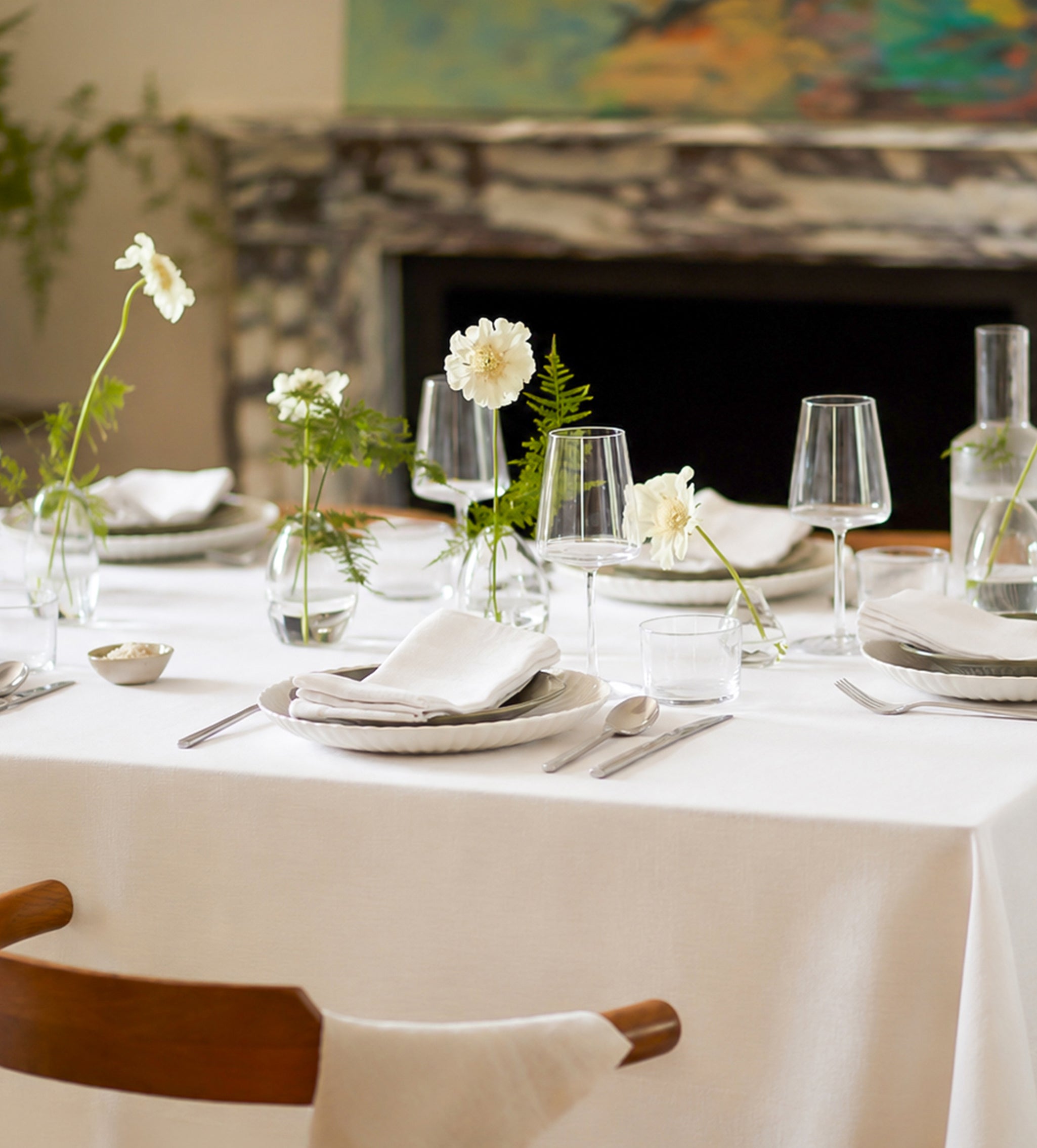 Off White Twill Cotton Linen Tablecloth
