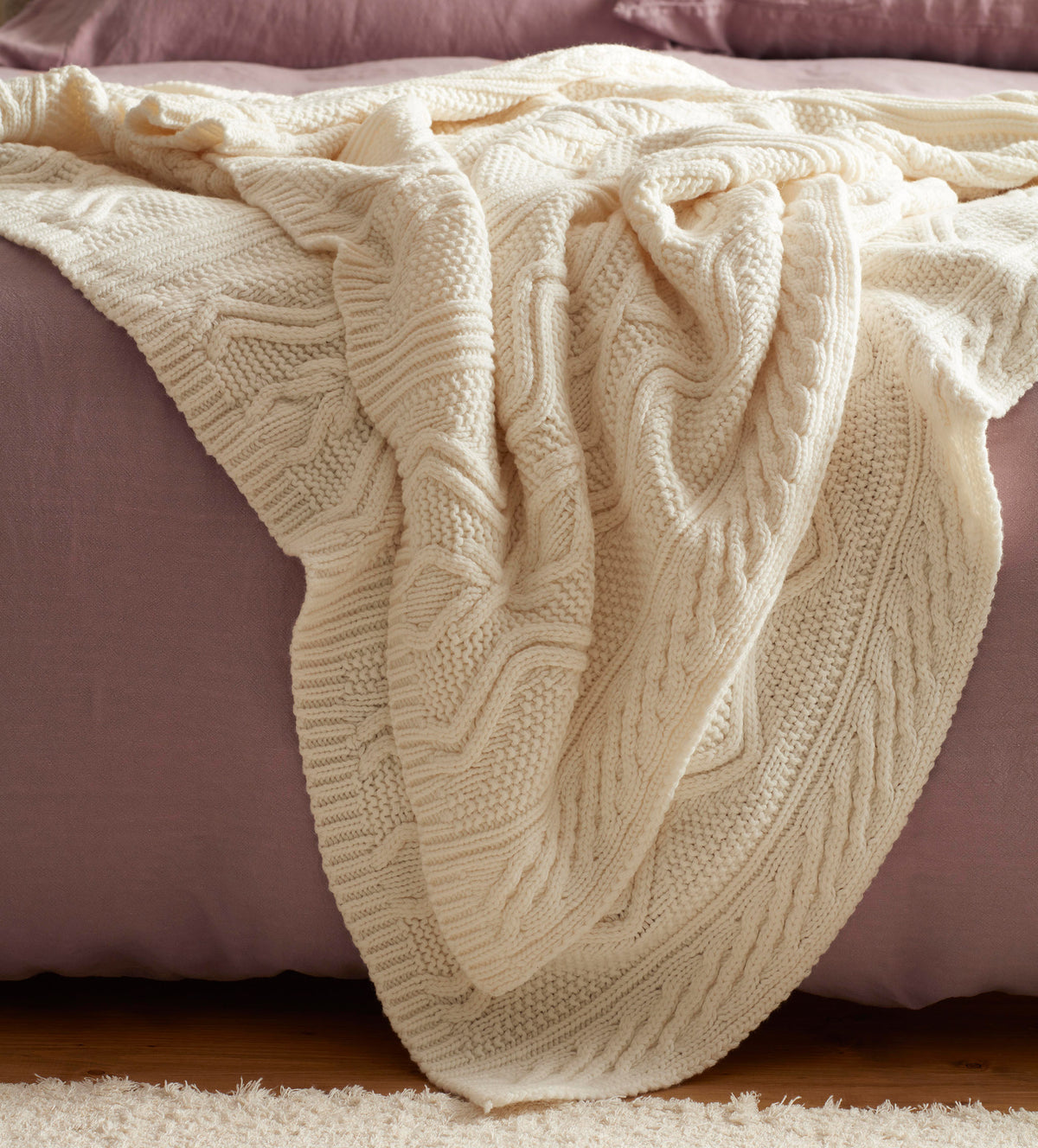 Cream 100% Lambswool Arun Knit Throw
