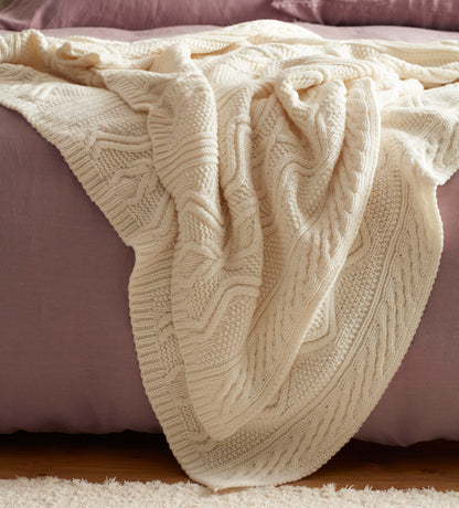 Cream 100% Lambswool Arun Knit Throw
