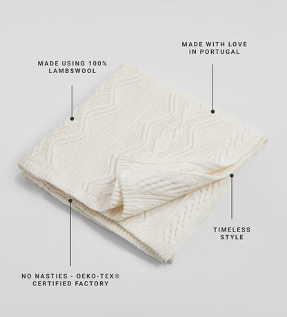 Cream 100% Lambswool Arun Knit Throw