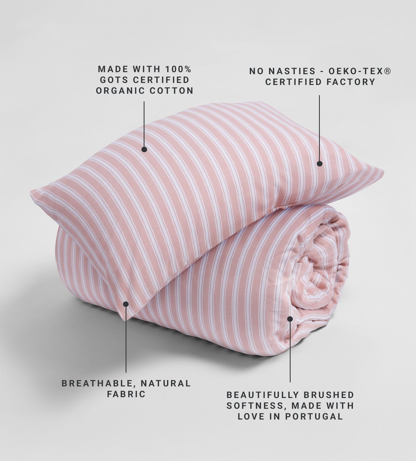 Blush Pink Fred Stripe Brushed 100% Organic Cotton Bed Linen