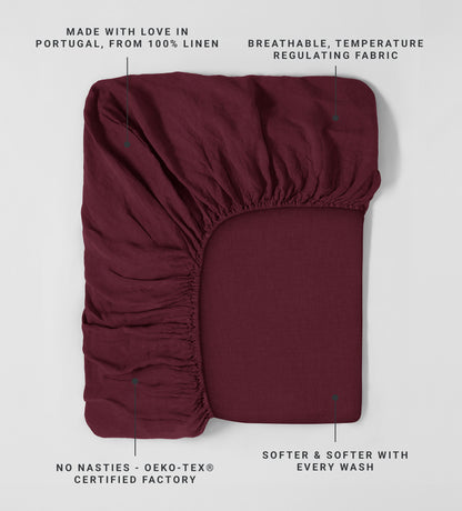 Beetroot 100% Linen Fitted Sheet