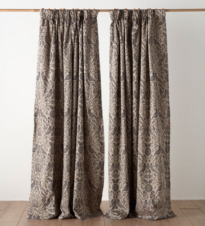 Birdie Jacquard 100% Cotton Lined Pencil Pleat Curtain (Pair)