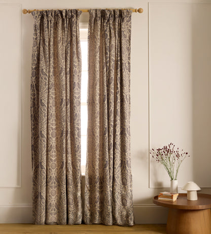 Birdie Jacquard 100% Cotton Lined Pencil Pleat Curtain (Pair)