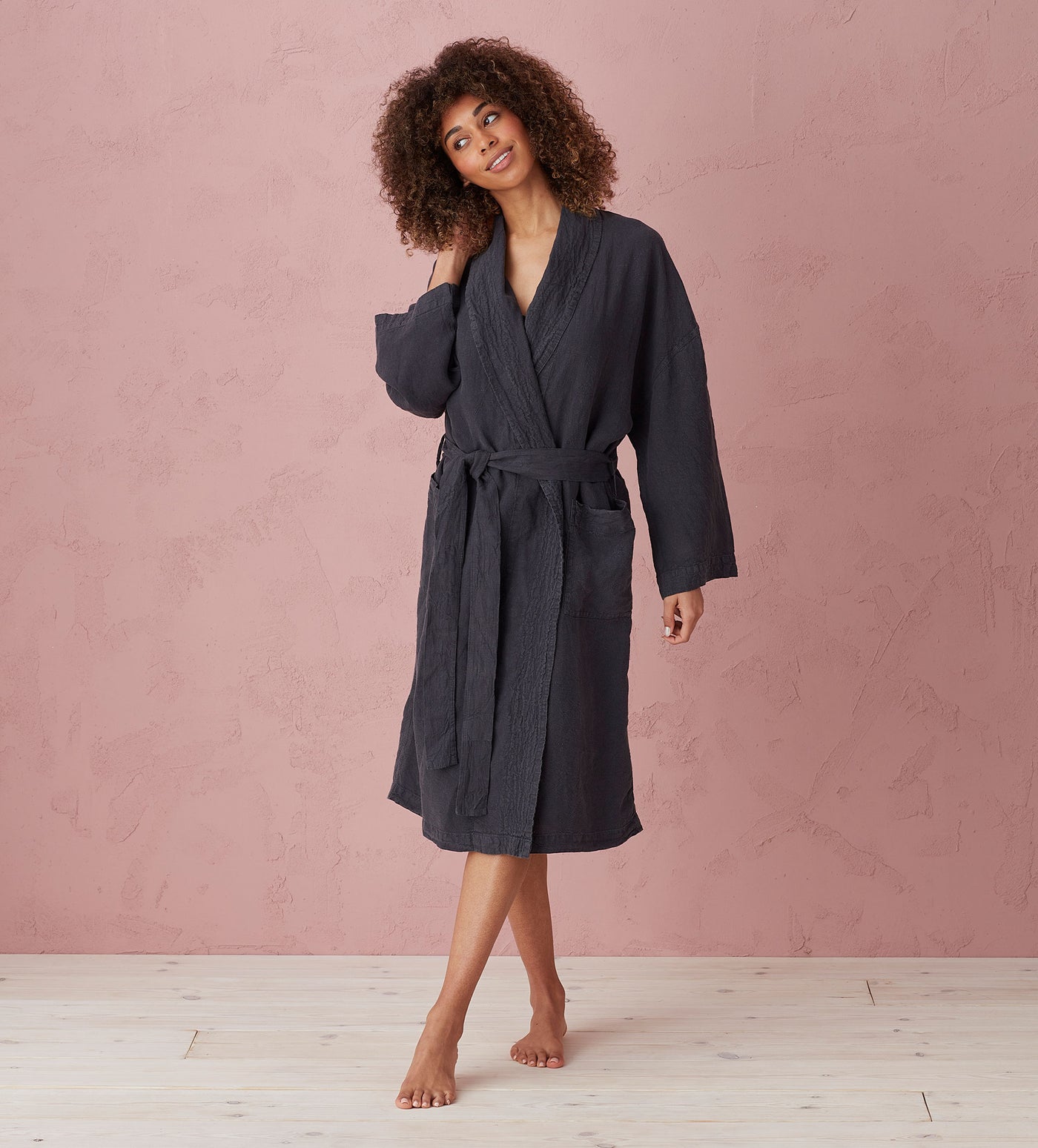 Graphite Layla 100% Linen Robe