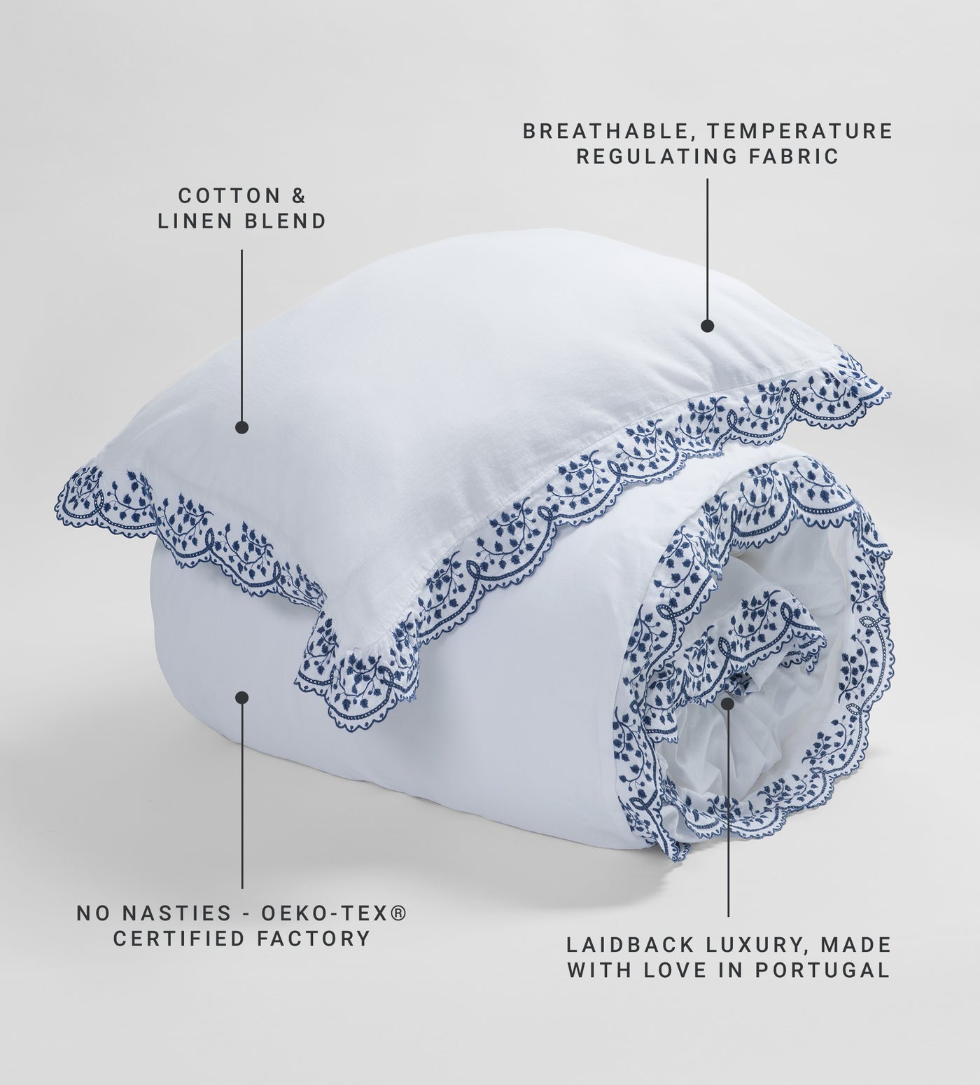 Blue Elsie Cotton Linen Duvet Cover