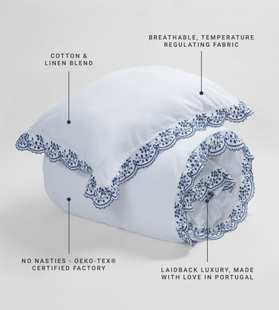 Blue Elsie Cotton Linen Duvet Cover
