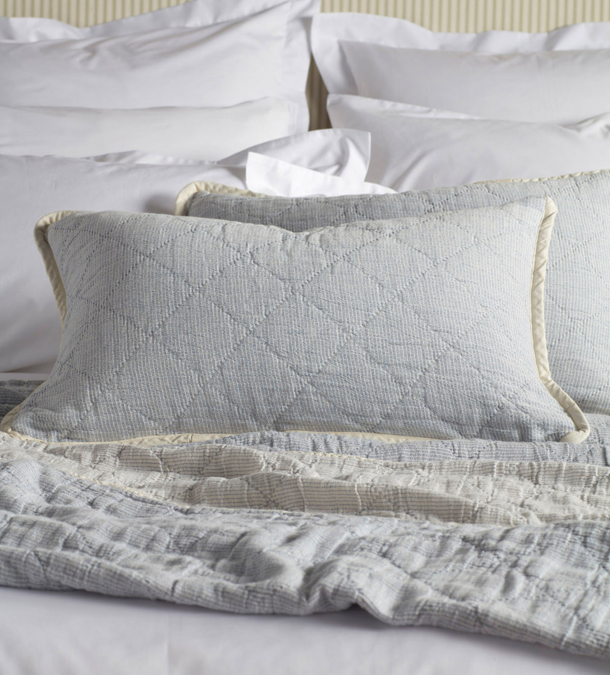 Blue Lenny 100% Cotton Quilted Cushion Cover