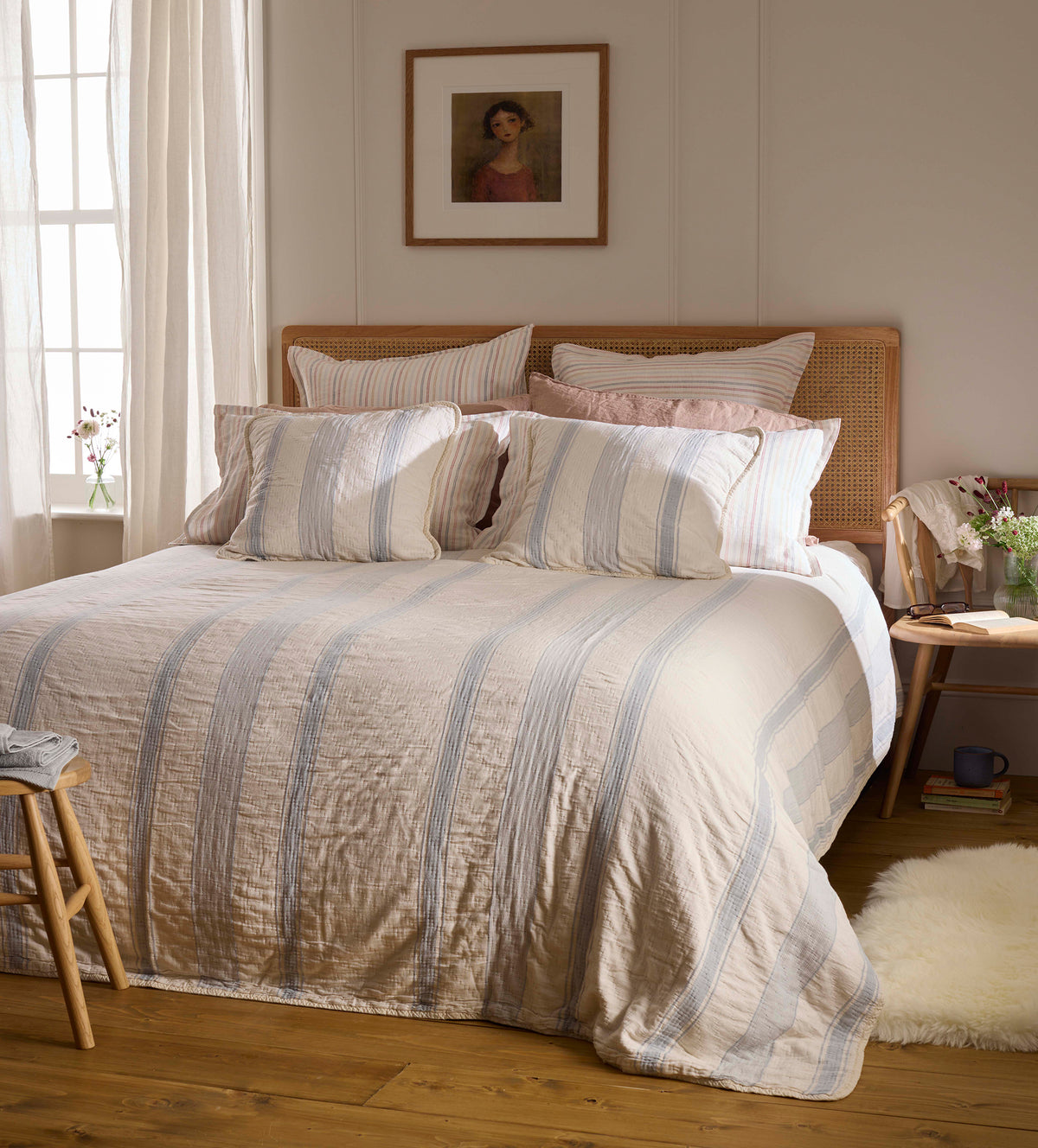 Blue Benji Stripe 100% Cotton Throw