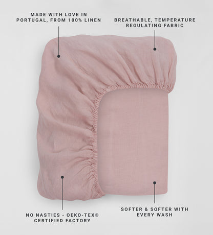 Blush Pink 100% Linen Fitted Sheet