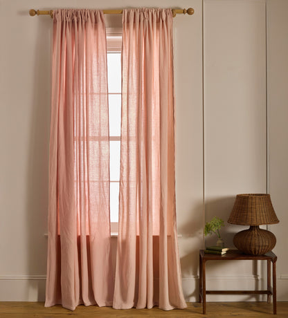 Blush Pink 100% Linen Loop Top Curtain (Single)