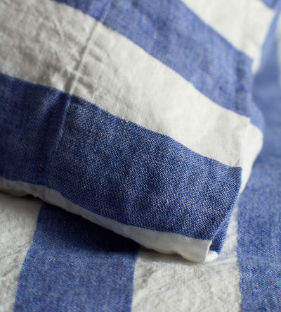 Cobalt Cora Stripe 100% Linen Duvet Cover