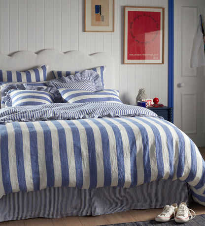 Cobalt Cora Stripe 100% Linen Bed Linen