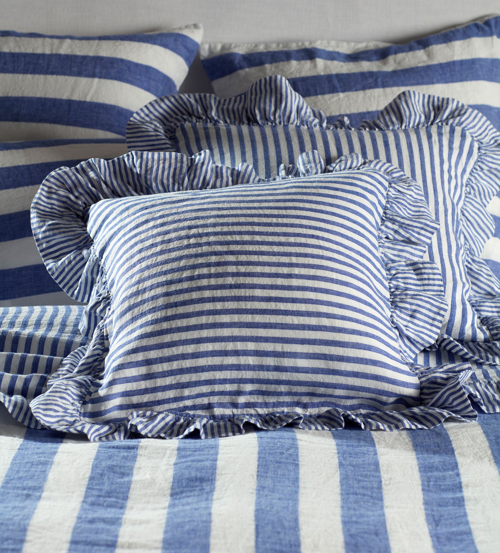 Cobalt Cora Stripe 100% Linen Bed Linen