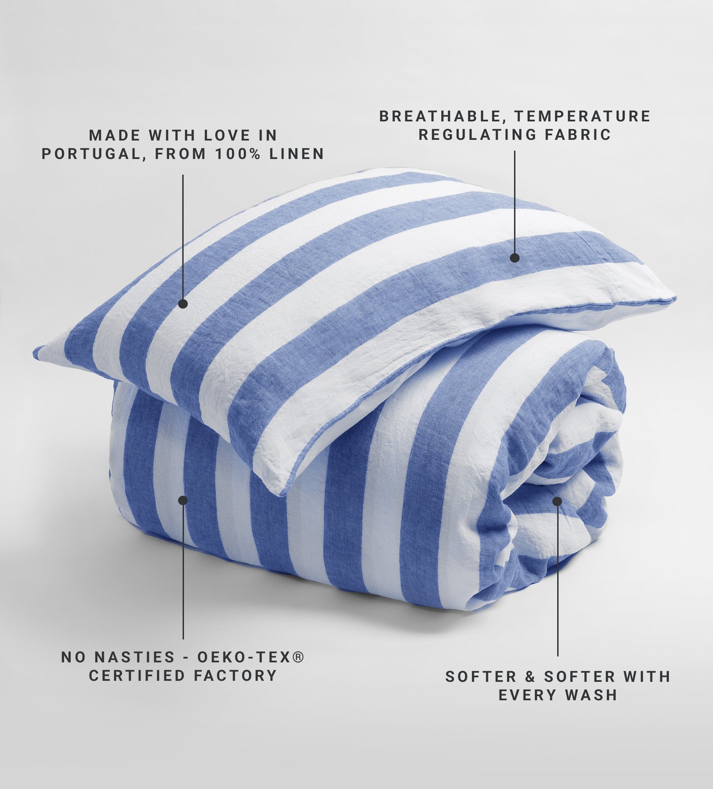Cobalt Cora Stripe 100% Linen Duvet Cover