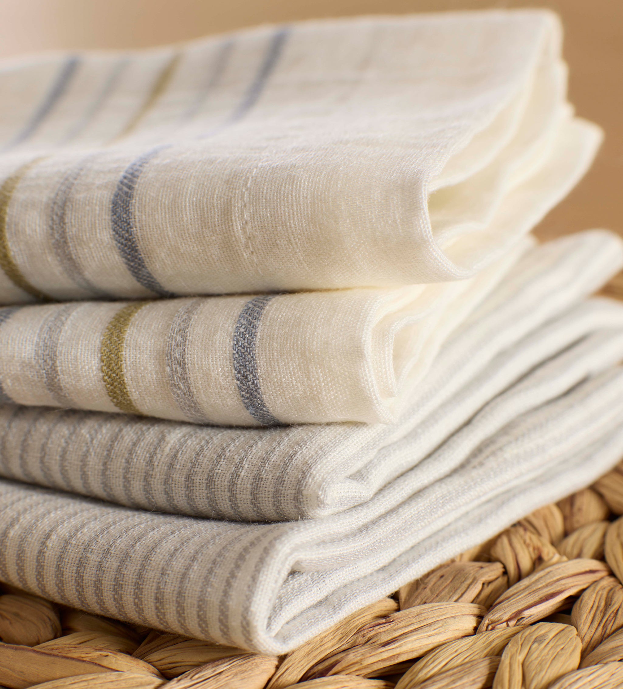 Cream Sophie Stripe 100% Linen Napkins - Set of 4