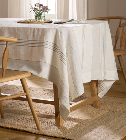 Cream Sophie Stripe 100% Linen Tablecloth