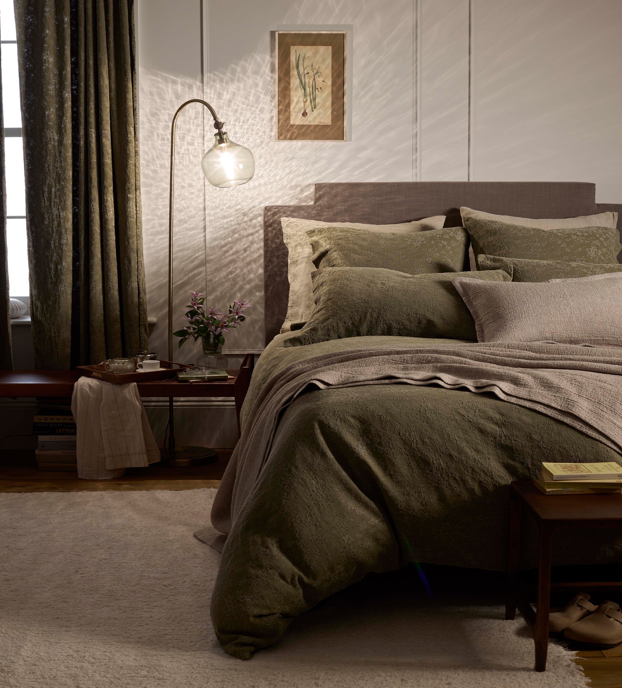 Dark Olive Claudia Cotton Linen Bed Linen