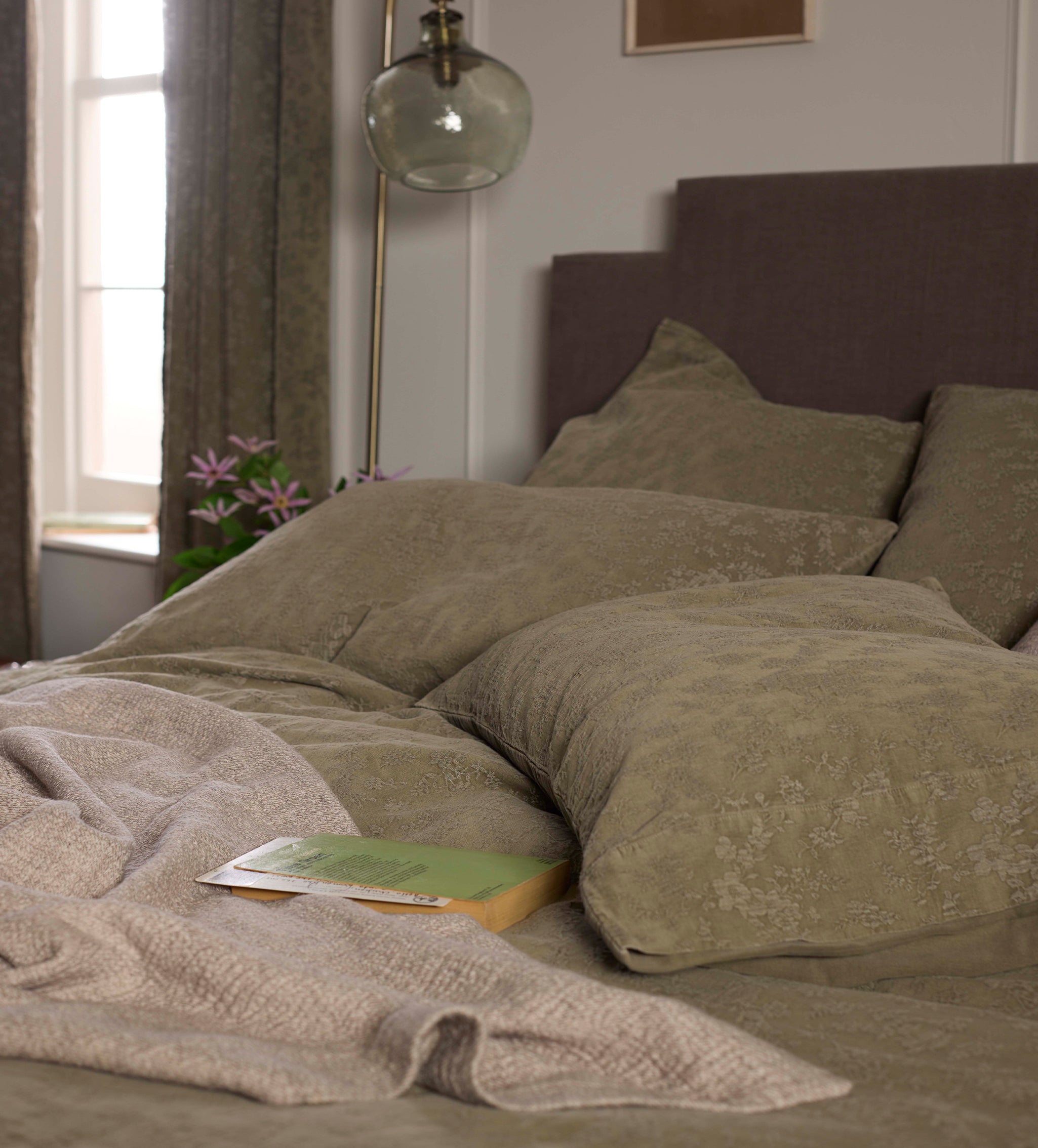 Dark Olive Claudia Cotton Linen Bed Linen