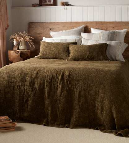 Dark Olive Clover 100% Cotton Quilted Cushion Cover