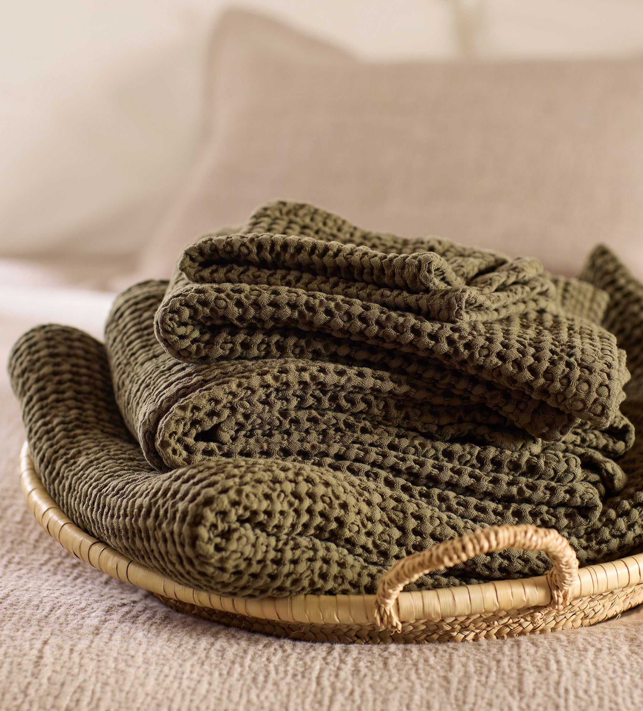 Dark Olive Waffle 100% Organic Cotton Towels