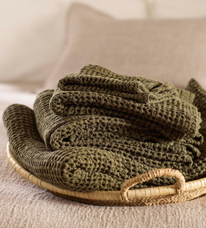 Dark Olive Waffle 100% Organic Cotton Towels