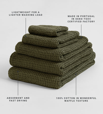 Dark Olive Waffle 100% Organic Cotton Towels