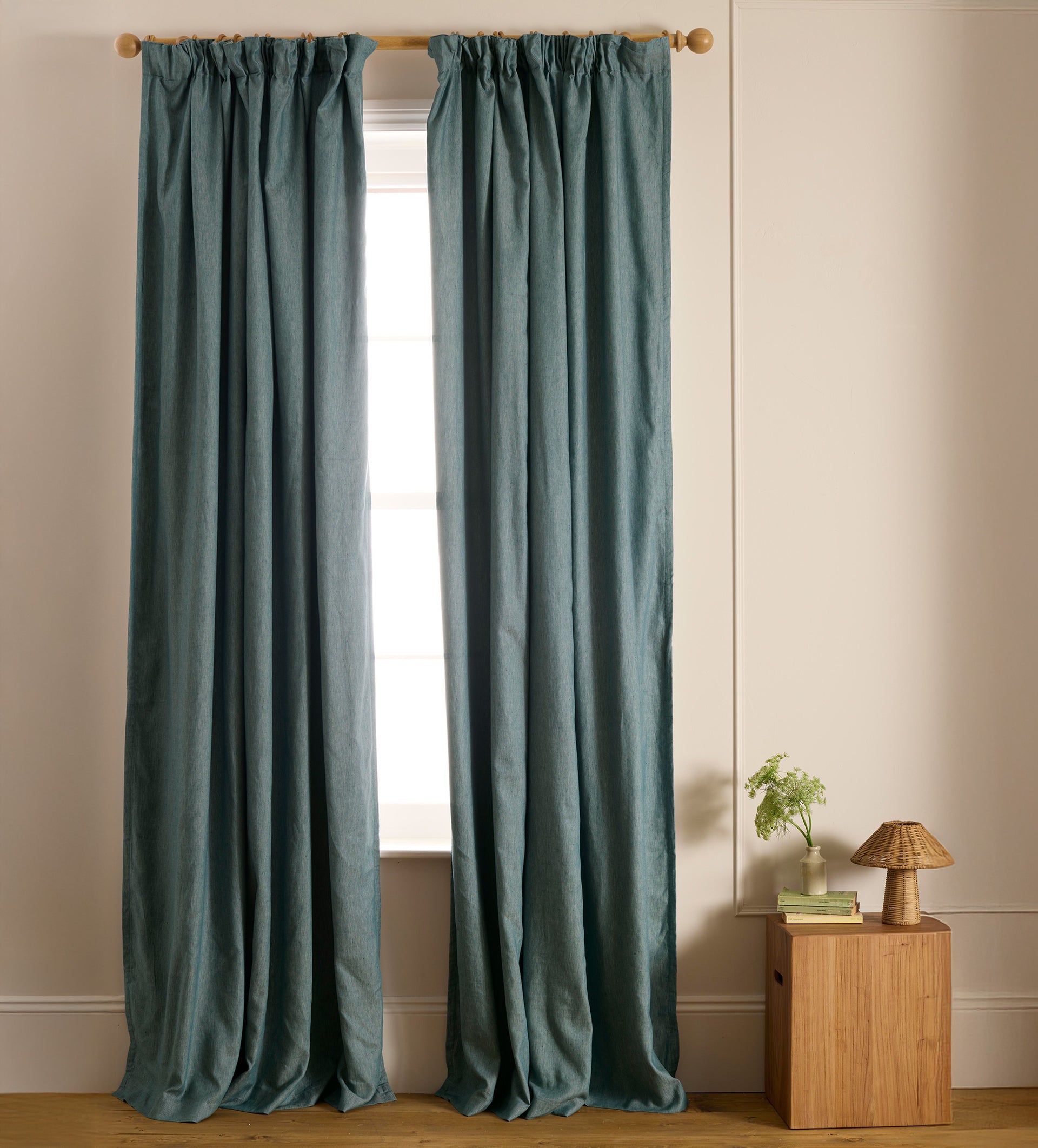Darkest Spruce Twill Cotton Blackout Pencil Pleat Curtains