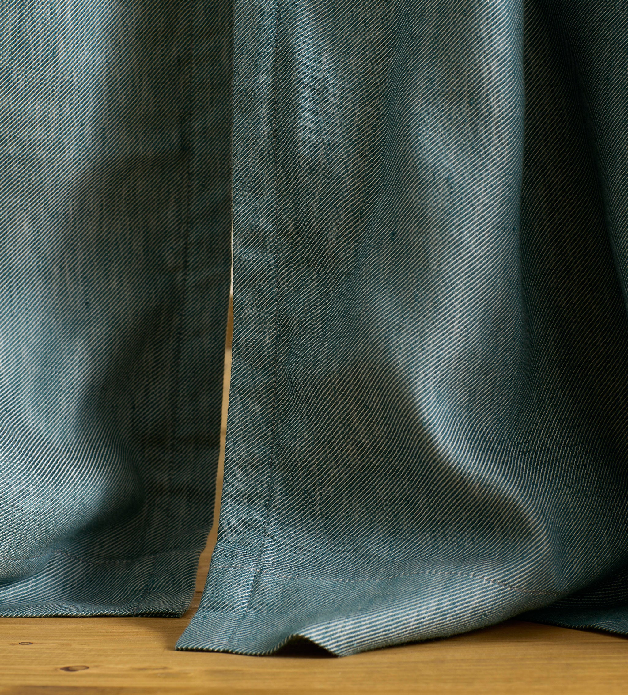 Darkest Spruce Twill Cotton Linen Blackout Pencil Pleat Curtains (Pair)