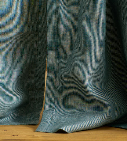 Darkest Spruce Twill Cotton Linen Blackout Pencil Pleat Curtains (Pair)