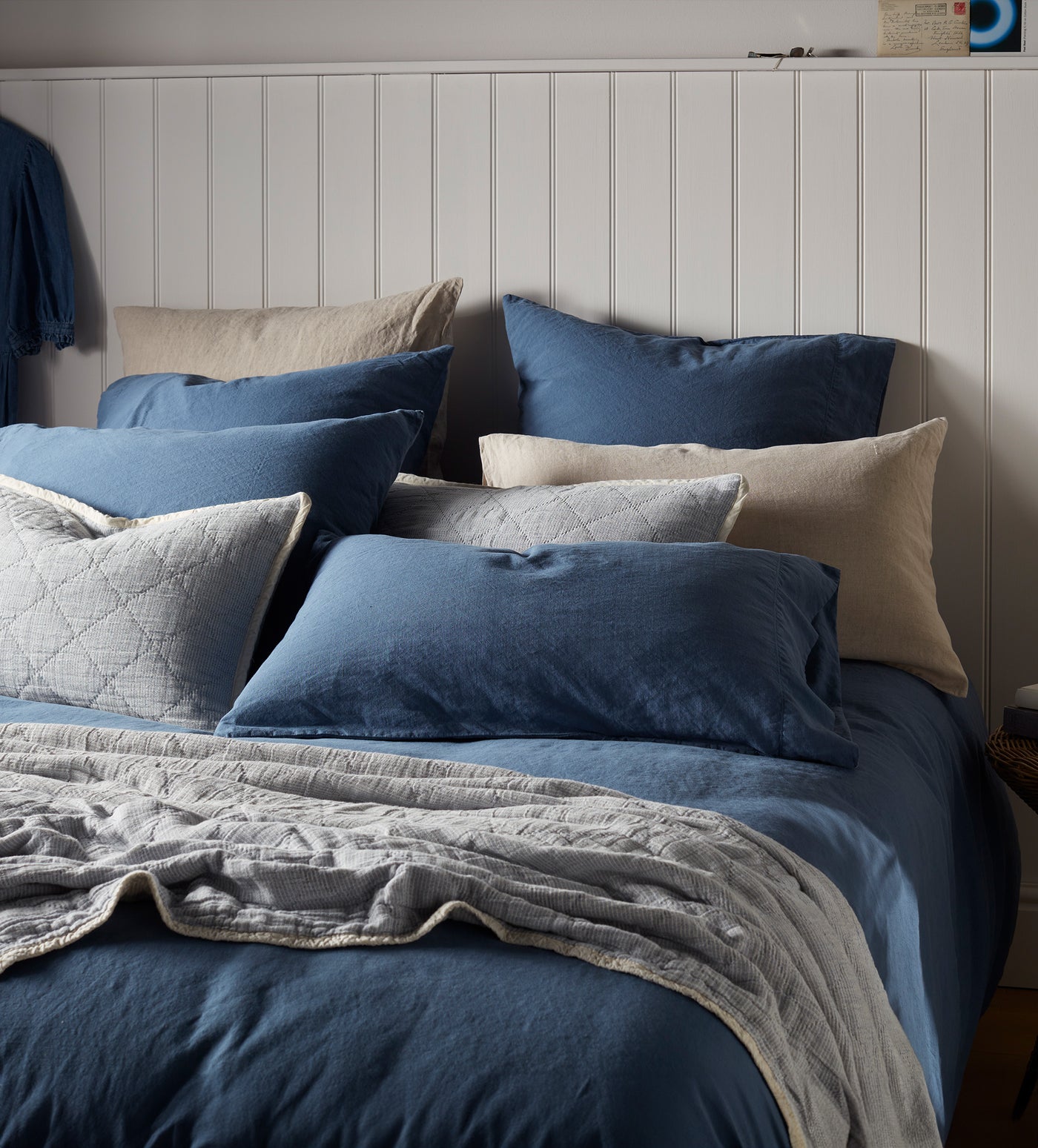 Lenny Blue Quilted Throw Secret Linen Store