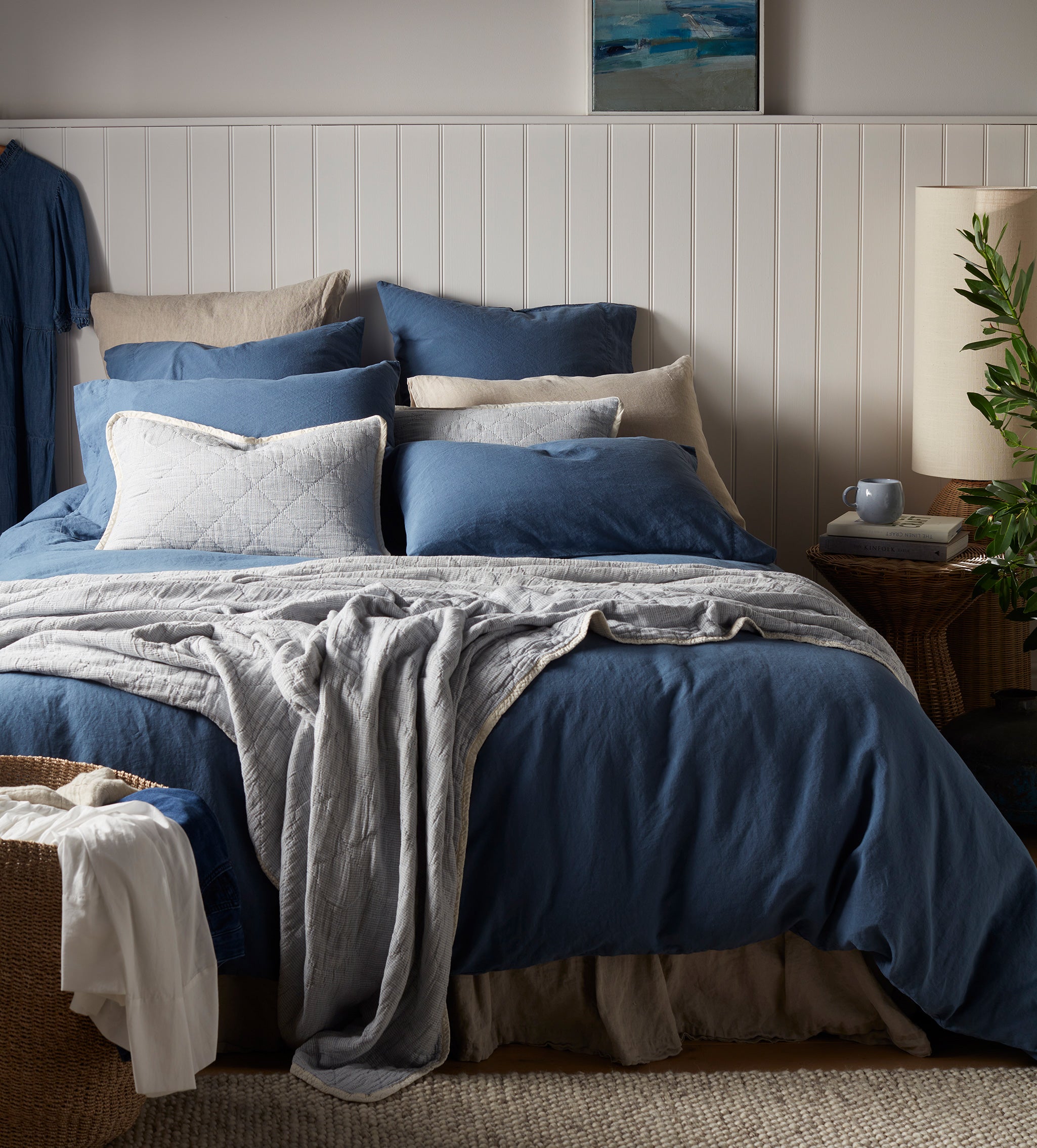 Blue Lenny 100% Cotton Quilted Throw