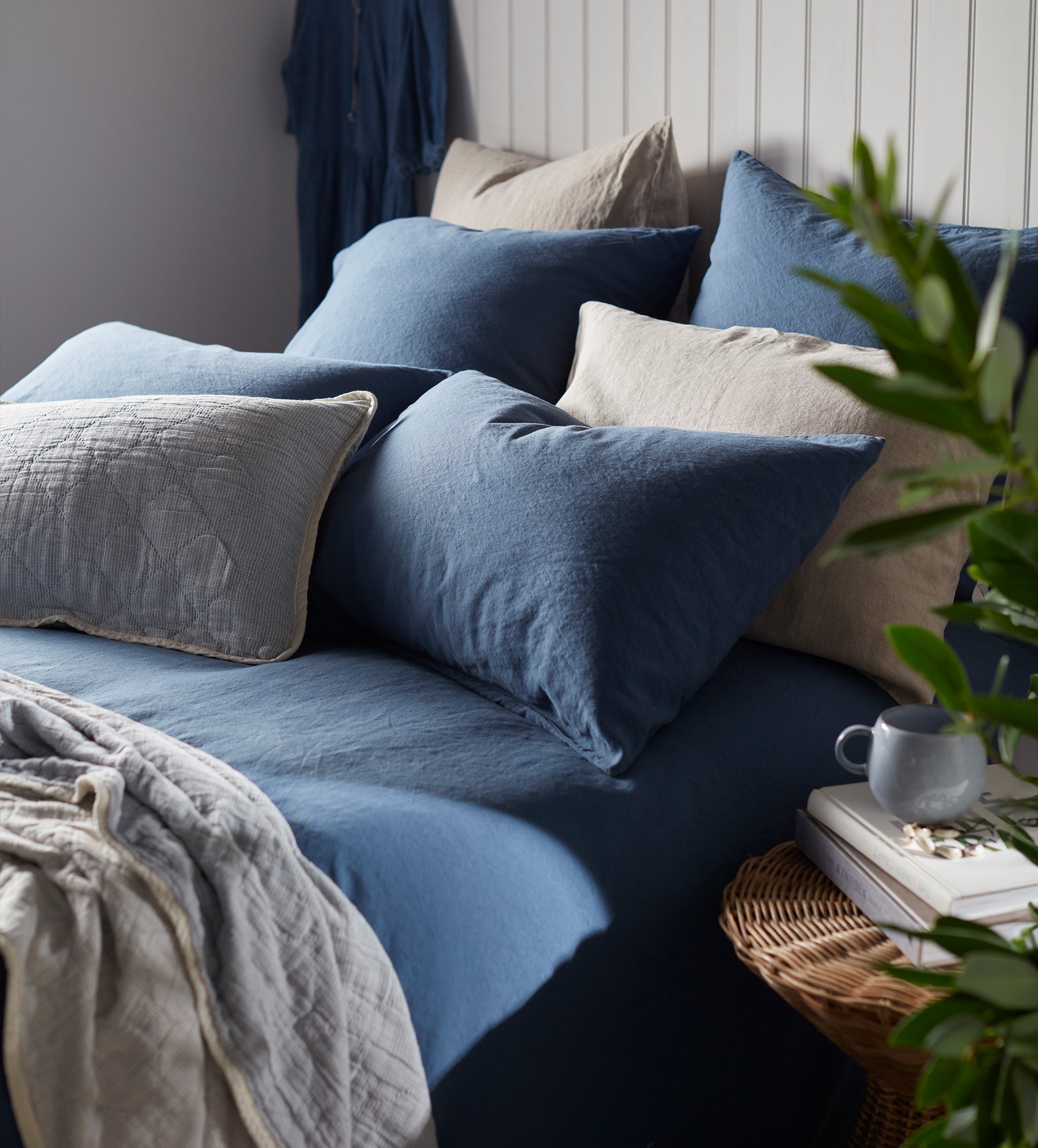 Blue Lenny 100% Cotton Quilted Cushion Cover
