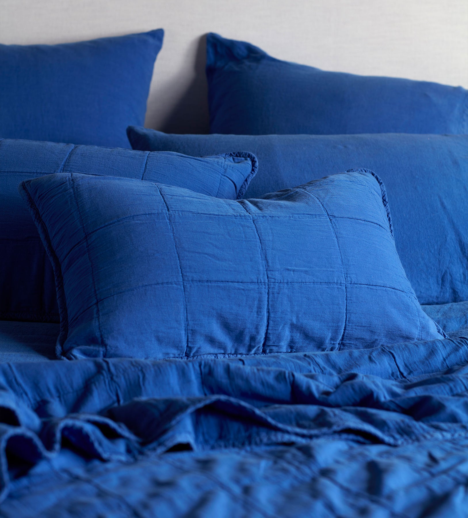 Cobalt Finn 100 Cotton Quilted Cushion Cover and Throw Secret Linen