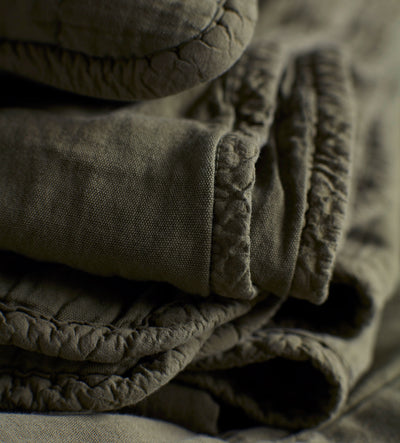Olive Green Finn 100% Cotton Quilted Throw