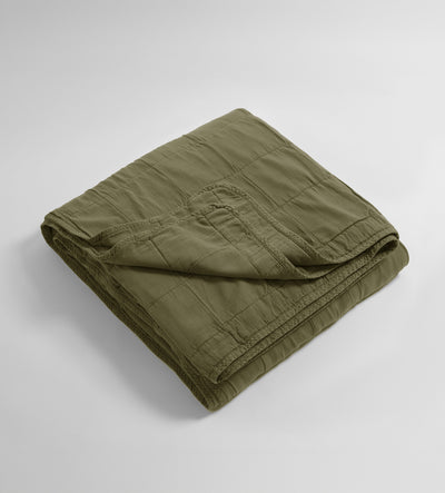 Olive Green Finn 100% Cotton Quilted Throw