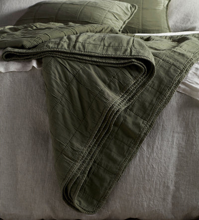 Olive Green Finn 100% Cotton Quilted Throw