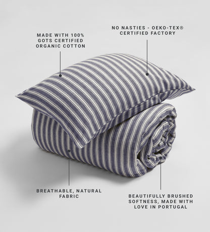 French Blue Fred Stripe Brushed 100% Organic Cotton Pillowcase