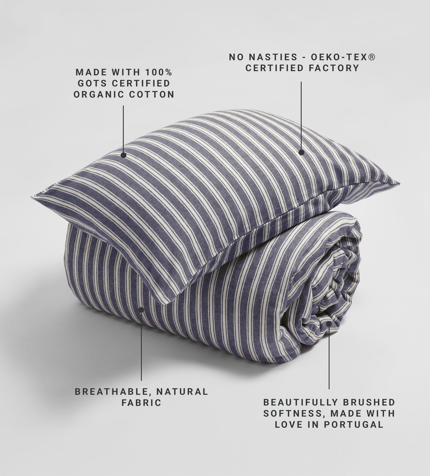 French Blue Fred Stripe Brushed 100% Organic Cotton Bed Linen