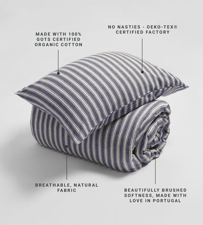French Blue Fred Stripe Brushed 100% Organic Cotton Bed Linen